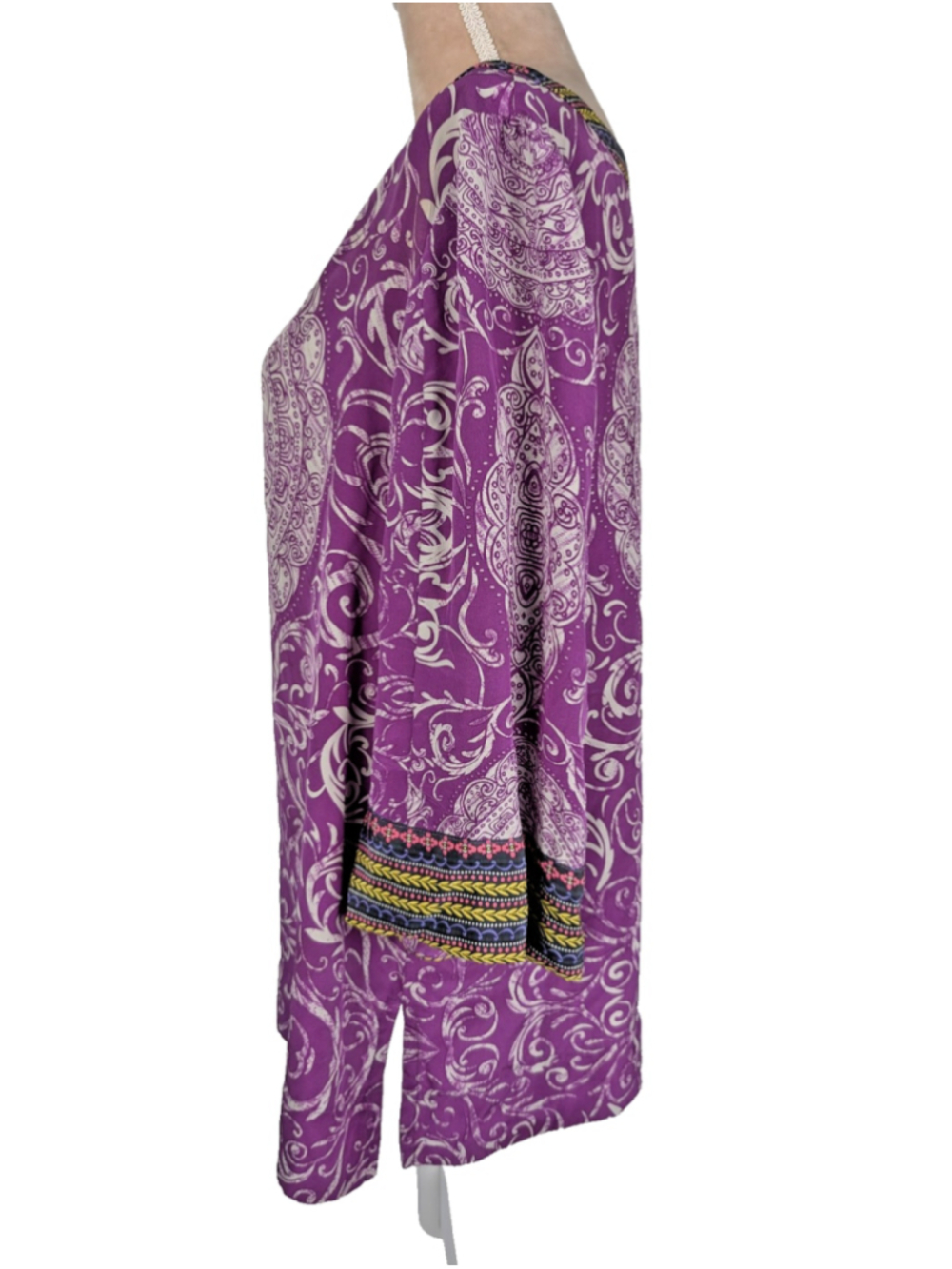 Soft Surroundings Purple Silk Tunic Top Sz XL Bohemian Peasant Scarf Print - Picture 2 of 9